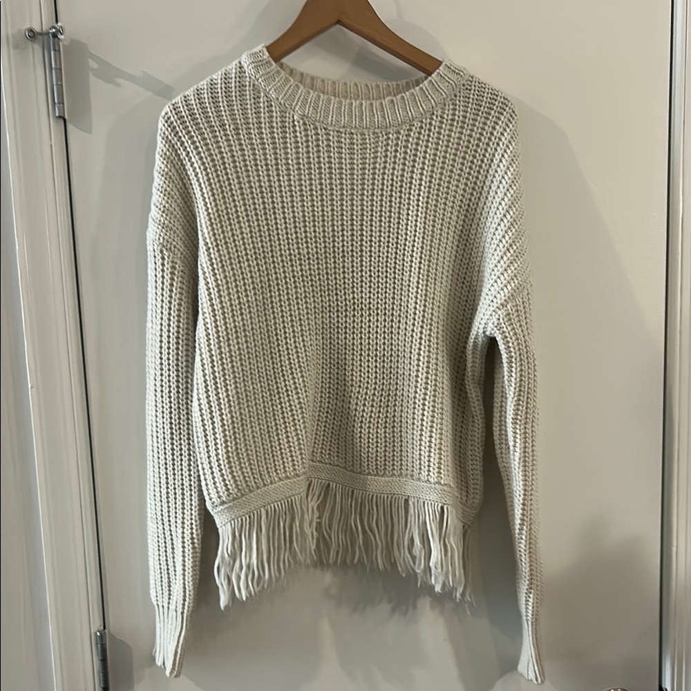 John + Jenn Cream Chunky Knit Sweater with Fringe